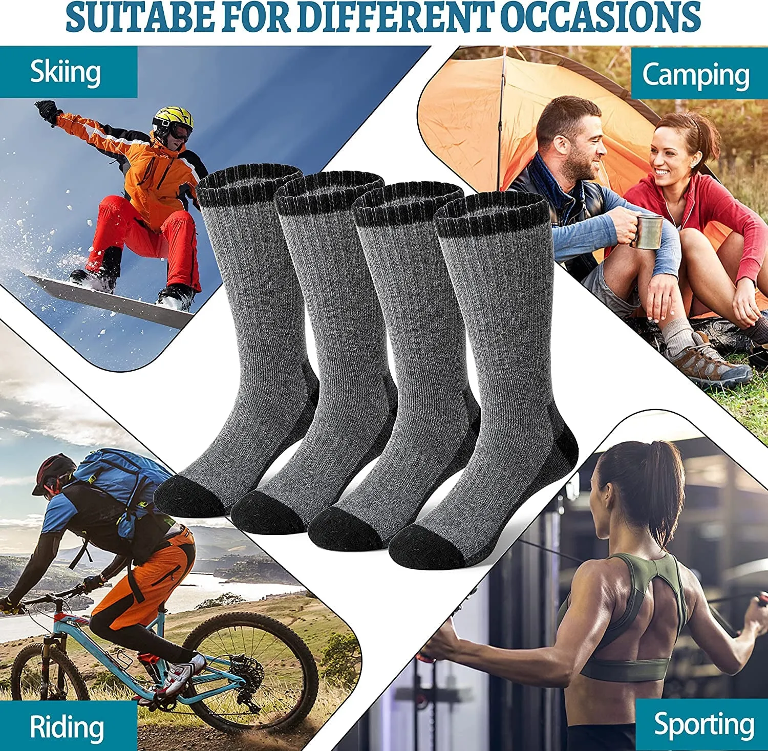 4 Pairs 70% Merino Wool Hiking Socks for Men & Women Winter Thermal Moisture Wicking Full Cushion Boot Socks