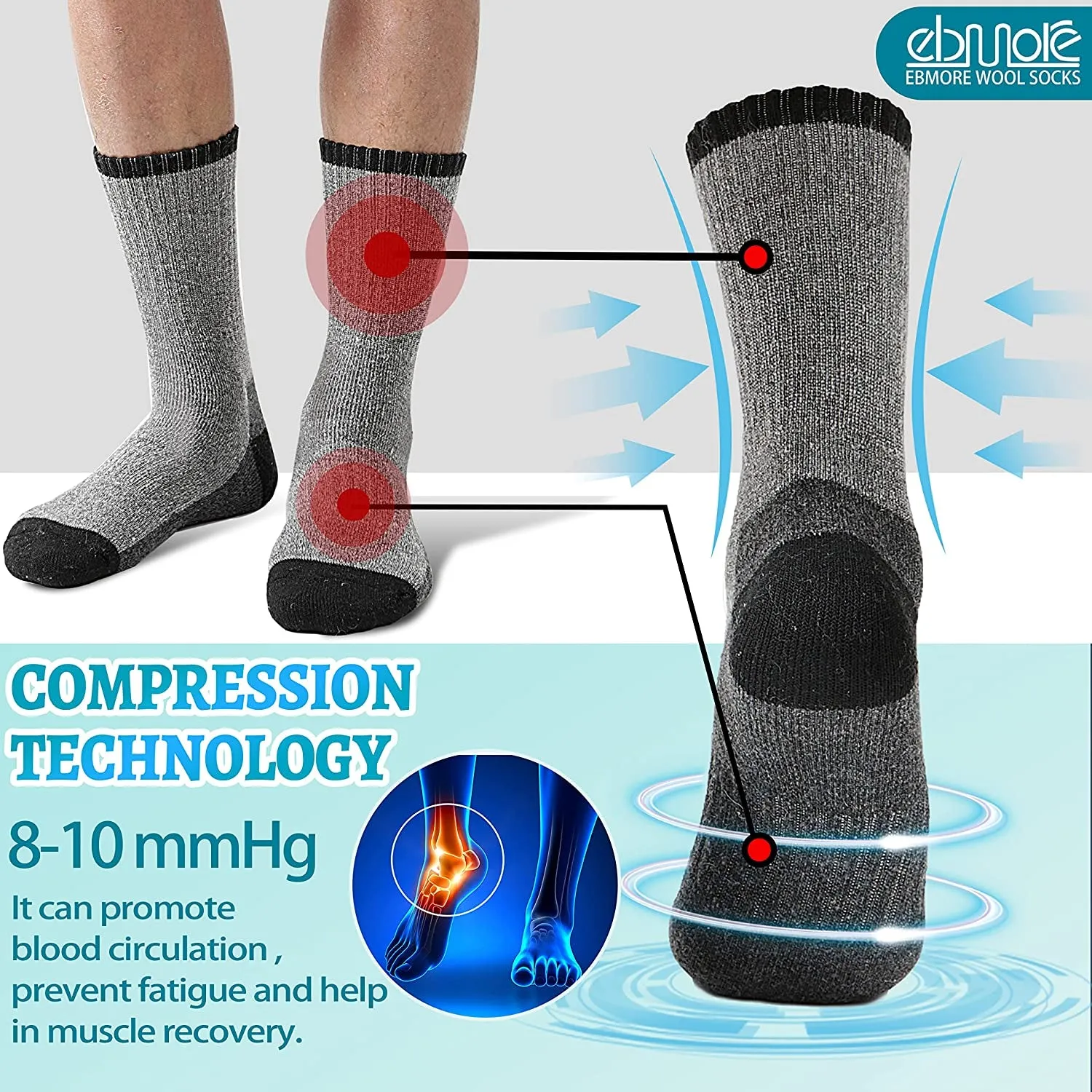 4 Pairs 70% Merino Wool Hiking Socks for Men & Women Winter Thermal Moisture Wicking Full Cushion Boot Socks