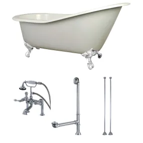 62-Inch Cast Iron Single Slipper Clawfoot Tub Combo W/ Faucet and Supply Lines