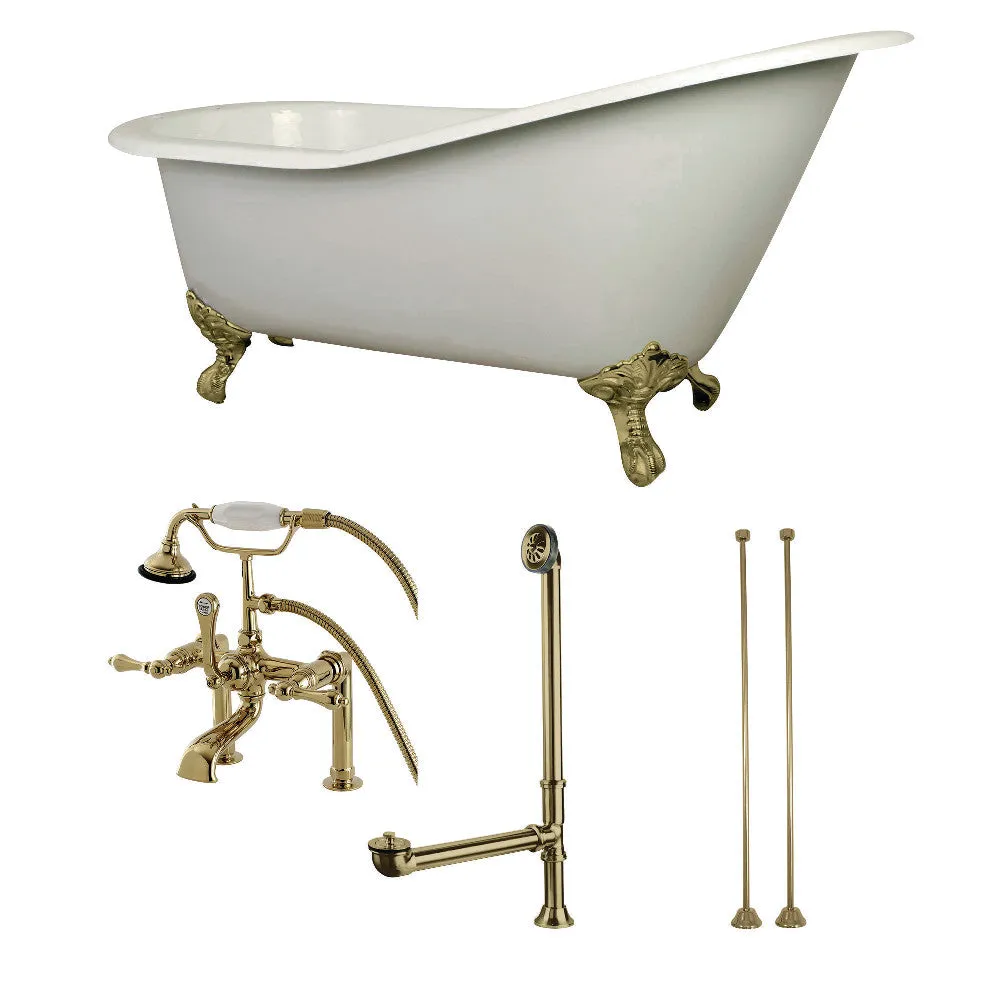 62-Inch Cast Iron Single Slipper Clawfoot Tub Combo W/ Faucet and Supply Lines