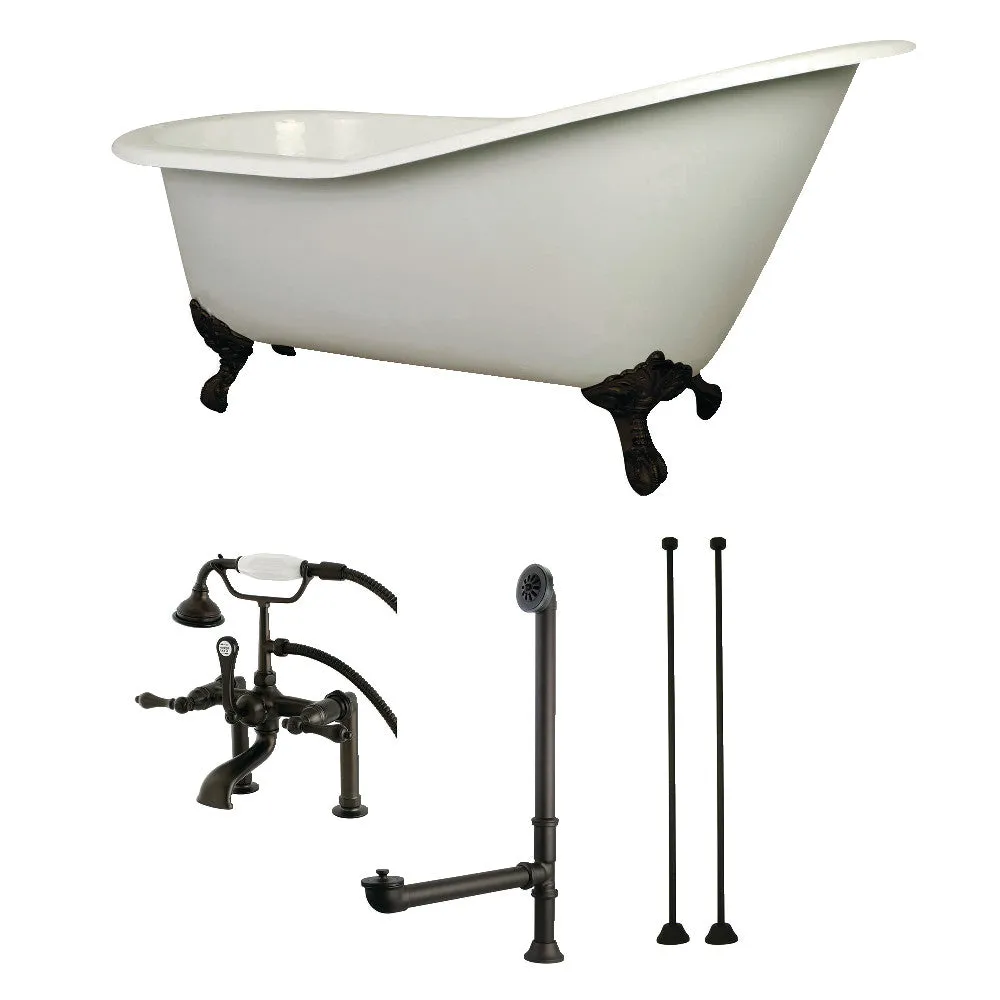 62-Inch Cast Iron Single Slipper Clawfoot Tub Combo W/ Faucet and Supply Lines