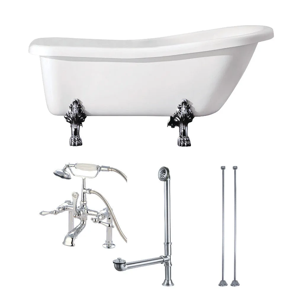 67-Inch Acrylic Clawfoot Tub Combo with Faucet and Supply Lines