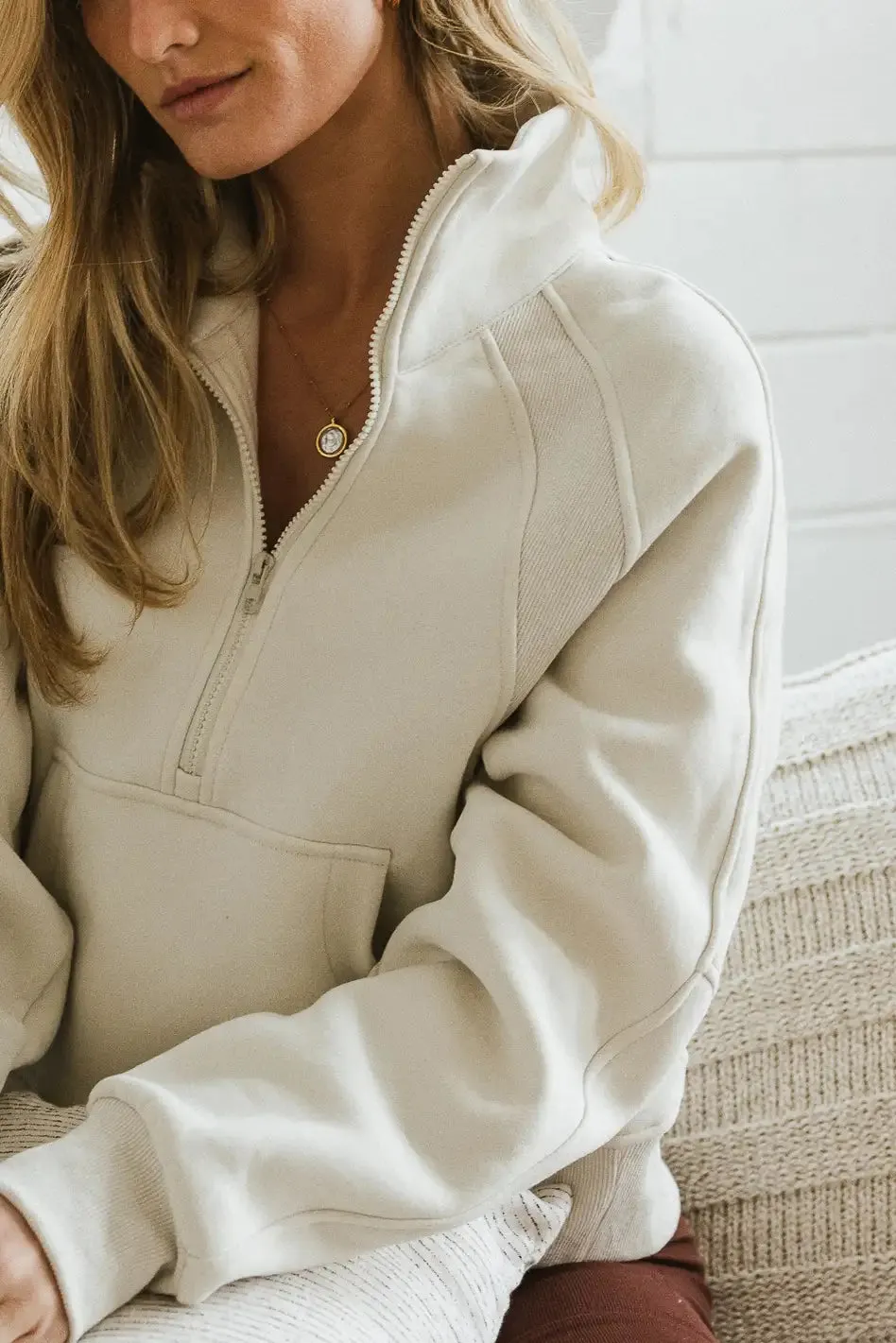 Alyssa Half Zip in Bone - FINAL SALE