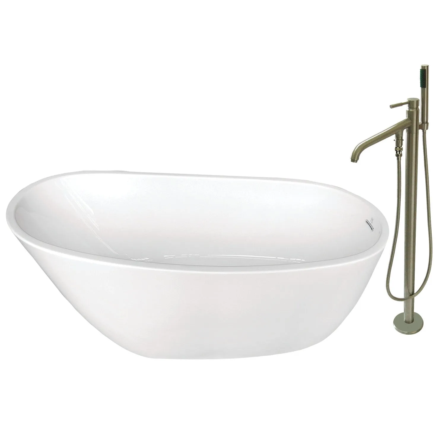 Aqua Eden KTRS592928A8 59 Acrylic Oval Single Slipper Freestanding Tub with Faucet Combo and Drain, Glossy White/Brushed Nickel