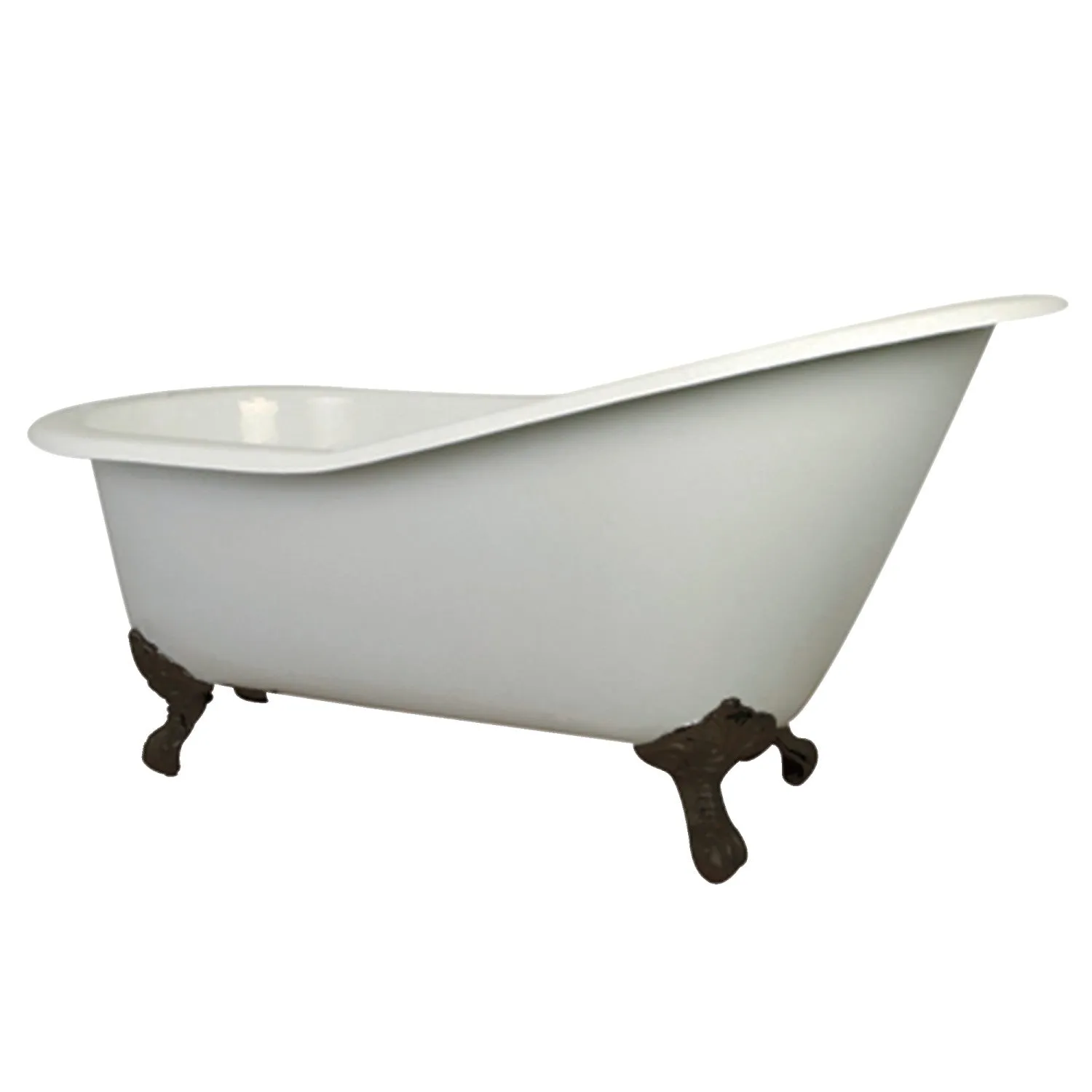 Aqua Eden NHVCT7D653129B6 61 Cast Iron Oval Single Slipper Clawfoot Tub (7 Faucet Drillings), White/Naples Bronze