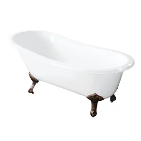 Aqua Eden VCT7D5431B6 54 Cast Iron Oval Single Slipper Clawfoot Tub (7 Faucet Drillings), White/Naples Bronze