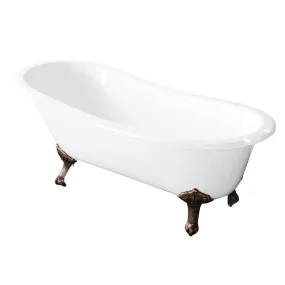 Aqua Eden VCT7D5731B6 57 Cast Iron Oval Single Slipper Clawfoot Tub (7 Faucet Drillings), White/Naples Bronze