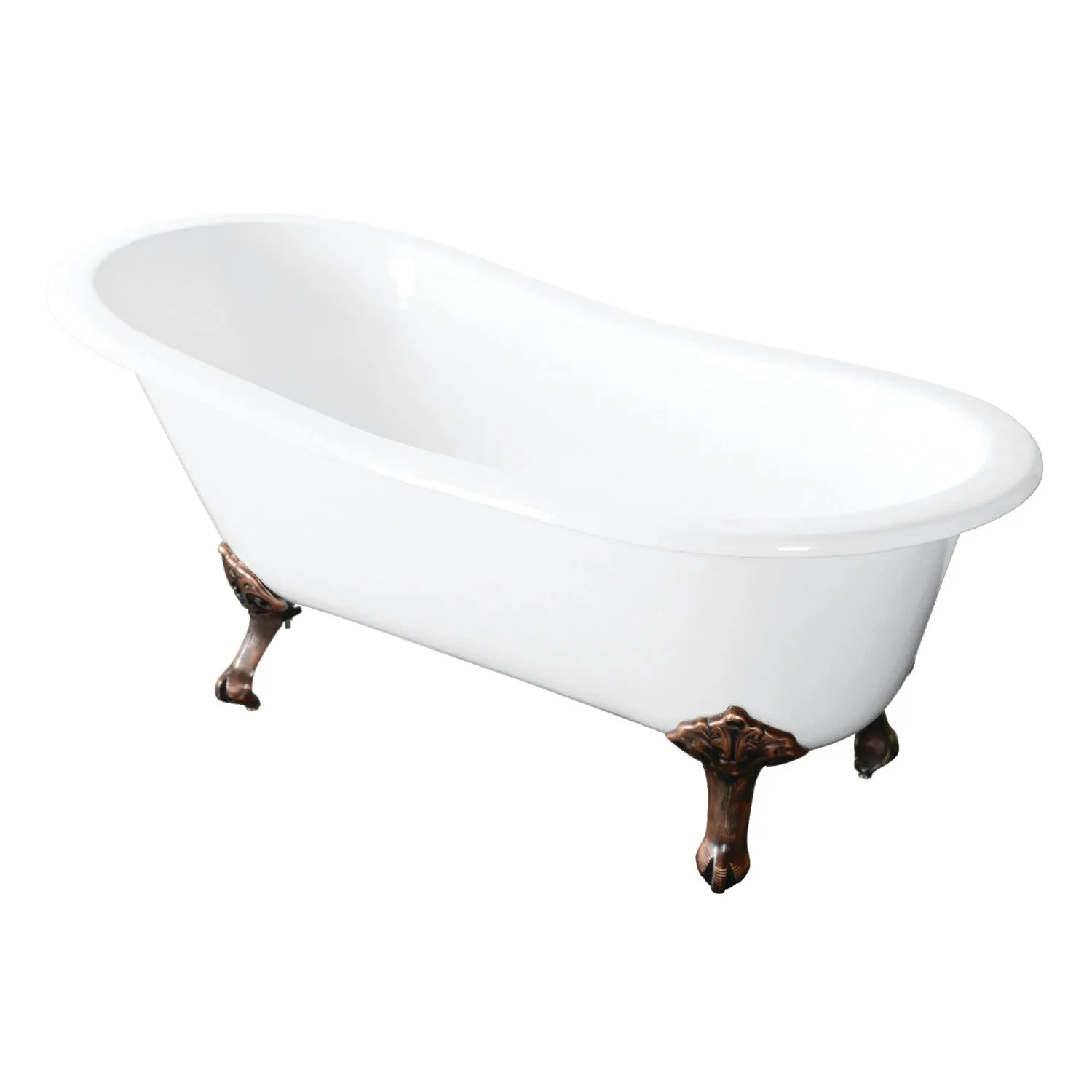 Aqua Eden VCTND5431B6 54 Cast Iron Oval Single Slipper Clawfoot Tub (No Faucet Drillings), White/Naples Bronze