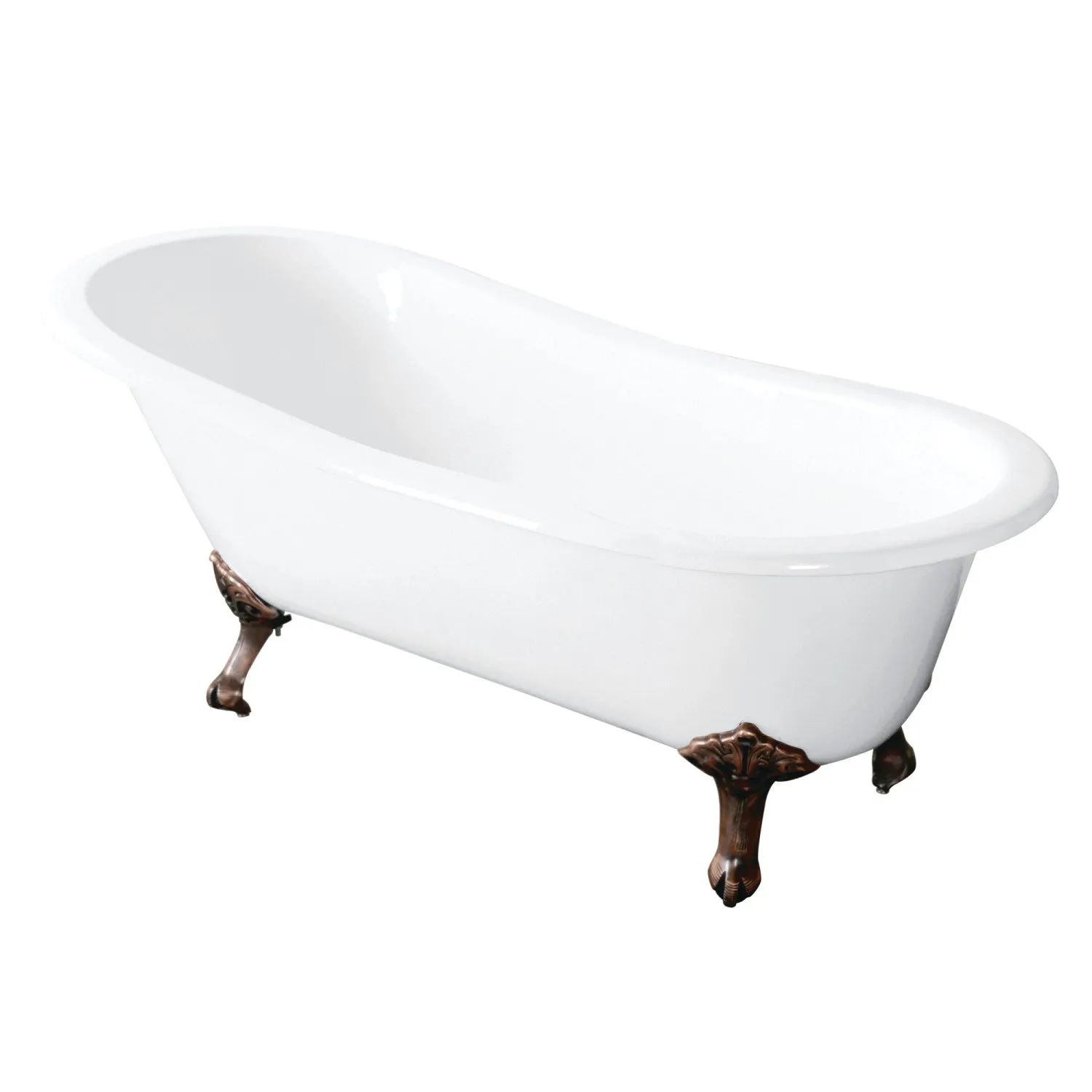 Aqua Eden VCTND5731B6 57 Cast Iron Oval Single Slipper Clawfoot Tub (No Faucet Drillings), White/Naples Bronze