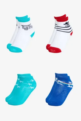 Assorted Car Print Ankle Socks For Baby Boys (4-Pack)