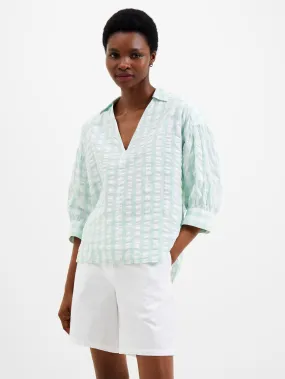 Birch Seersucker Gingham Puff Sleeve Top