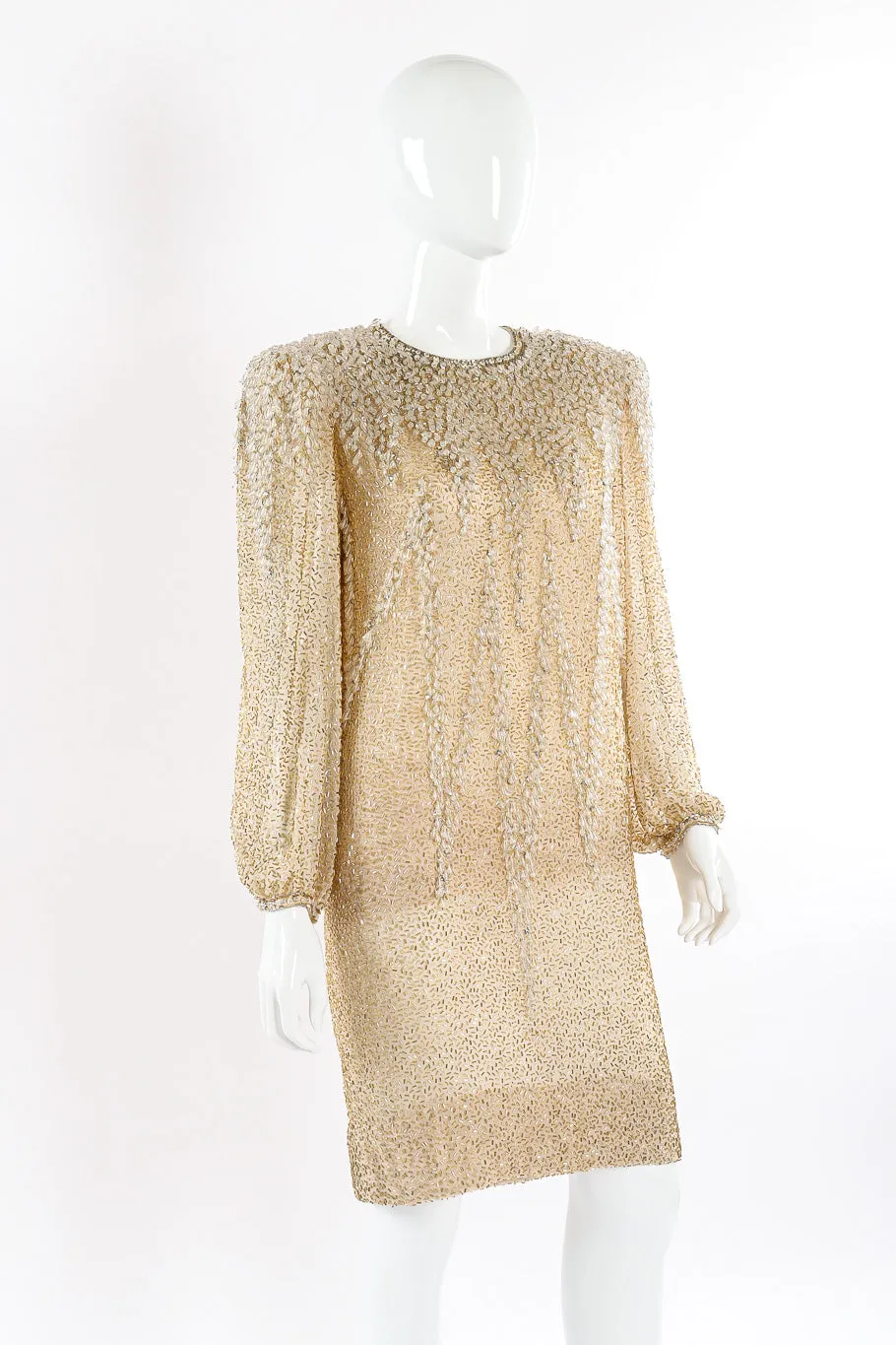 Champagne Drip Beaded Shift Dress