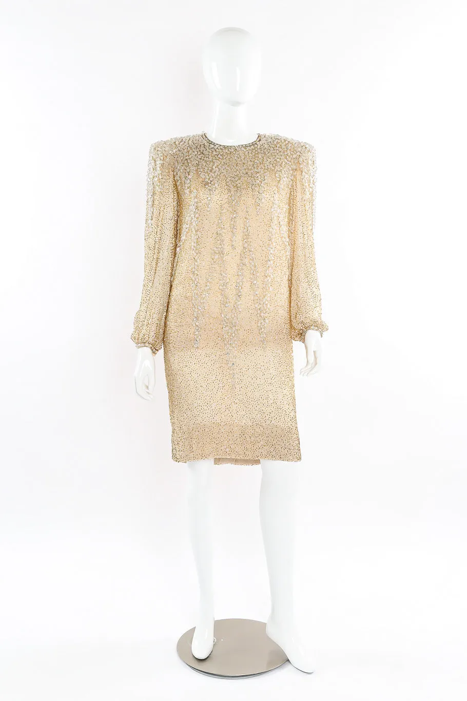 Champagne Drip Beaded Shift Dress