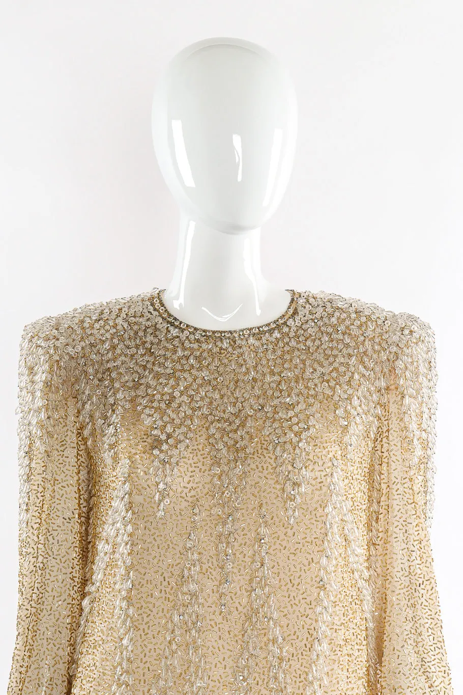 Champagne Drip Beaded Shift Dress