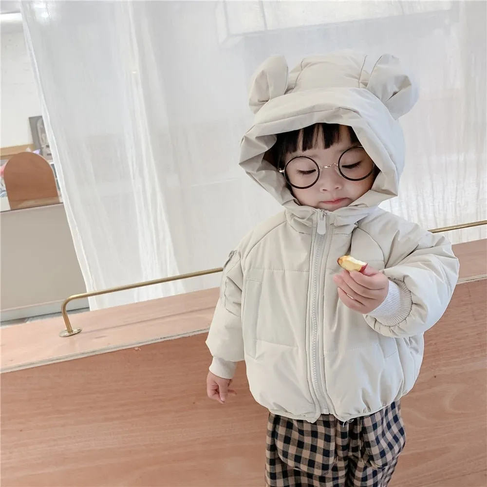 Cozy Bear Ear Zip-Up Puffer Jacket for Kids