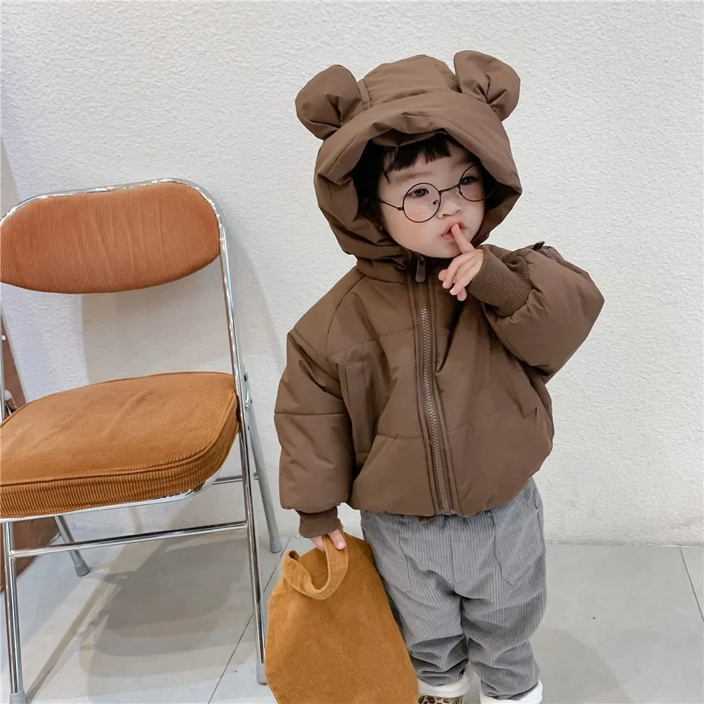 Cozy Bear Ear Zip-Up Puffer Jacket for Kids