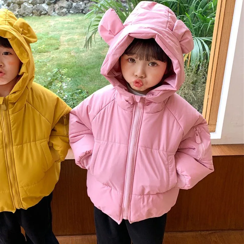 Cozy Bear Ear Zip-Up Puffer Jacket for Kids