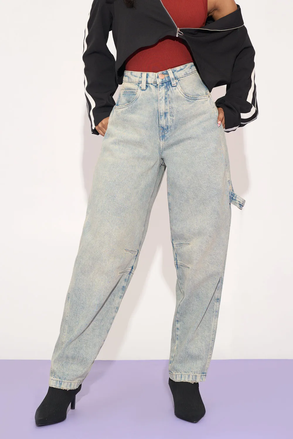 Dewy Blue Twisted Barrel Leg Jeans