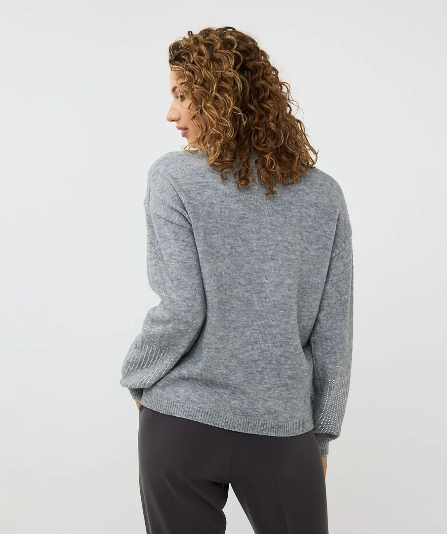 Esqualo Grey Sweater With Strass Stones