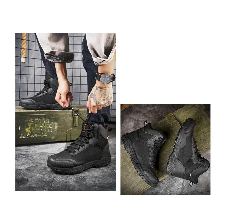 Fujeak Men's Desert Boots Outdoor Non-slip Tactical Combat Motorcycle Ankle Safety Work Shoes Hiking