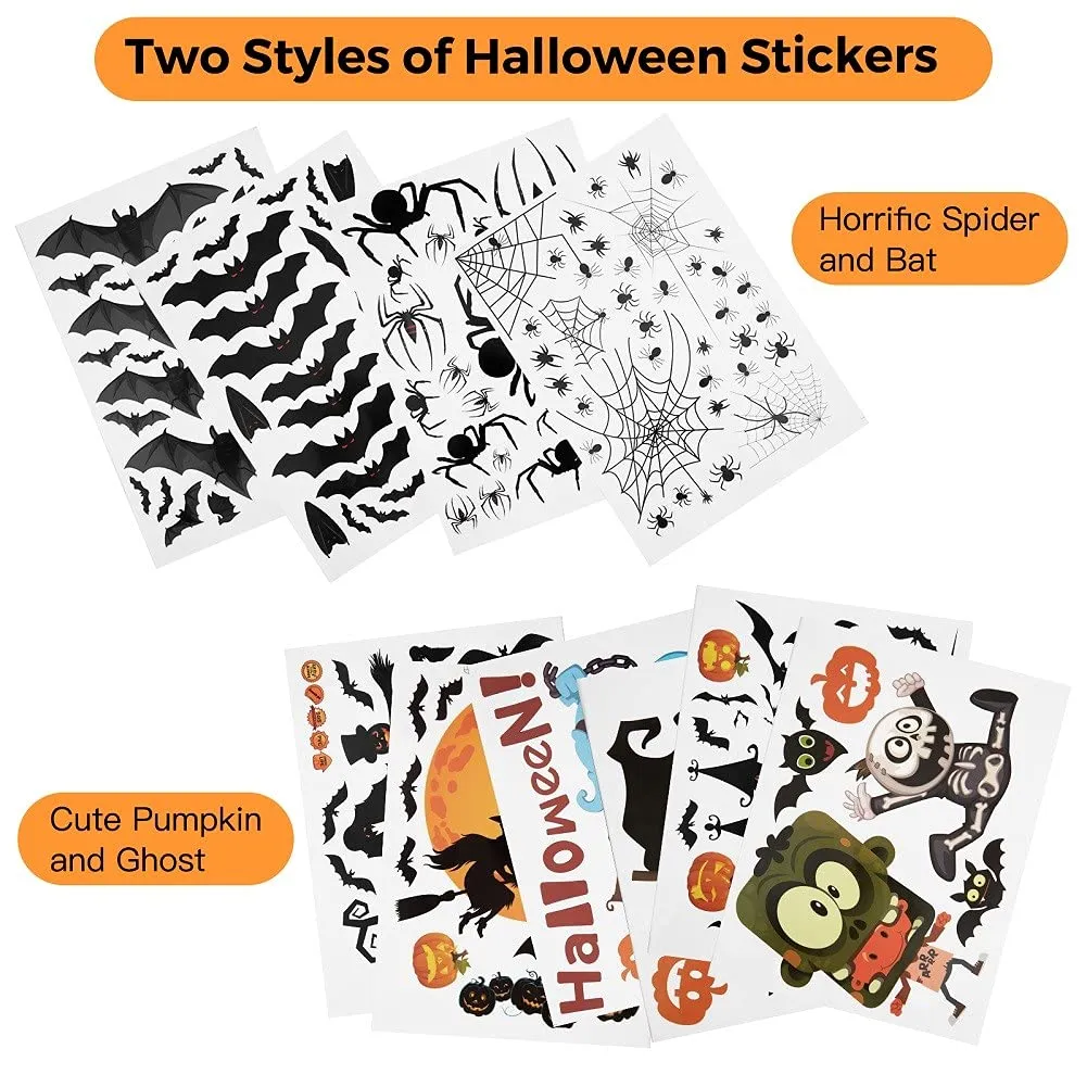 GARVEE Halloween Window Clings,163pcs Static Pumpkin Window Stickers Cute Halloween Decorations for Kids，Spider Bat Ghost Witch Window Decals for Halloween Party 10 Sheets