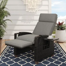 Grand patio Outdoor Recliner with Independent Adjustable Back and Footrest, Air Pump 150° Lay Flat Reclining Chair Removable Olefin Cushion Flip-Up Table Wicker Grey 1PC