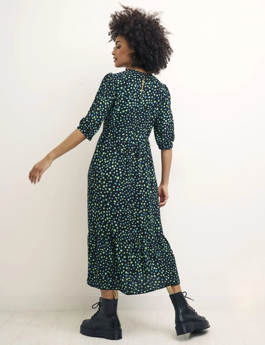 Green Spot Print Rachel Smock Midi Dress