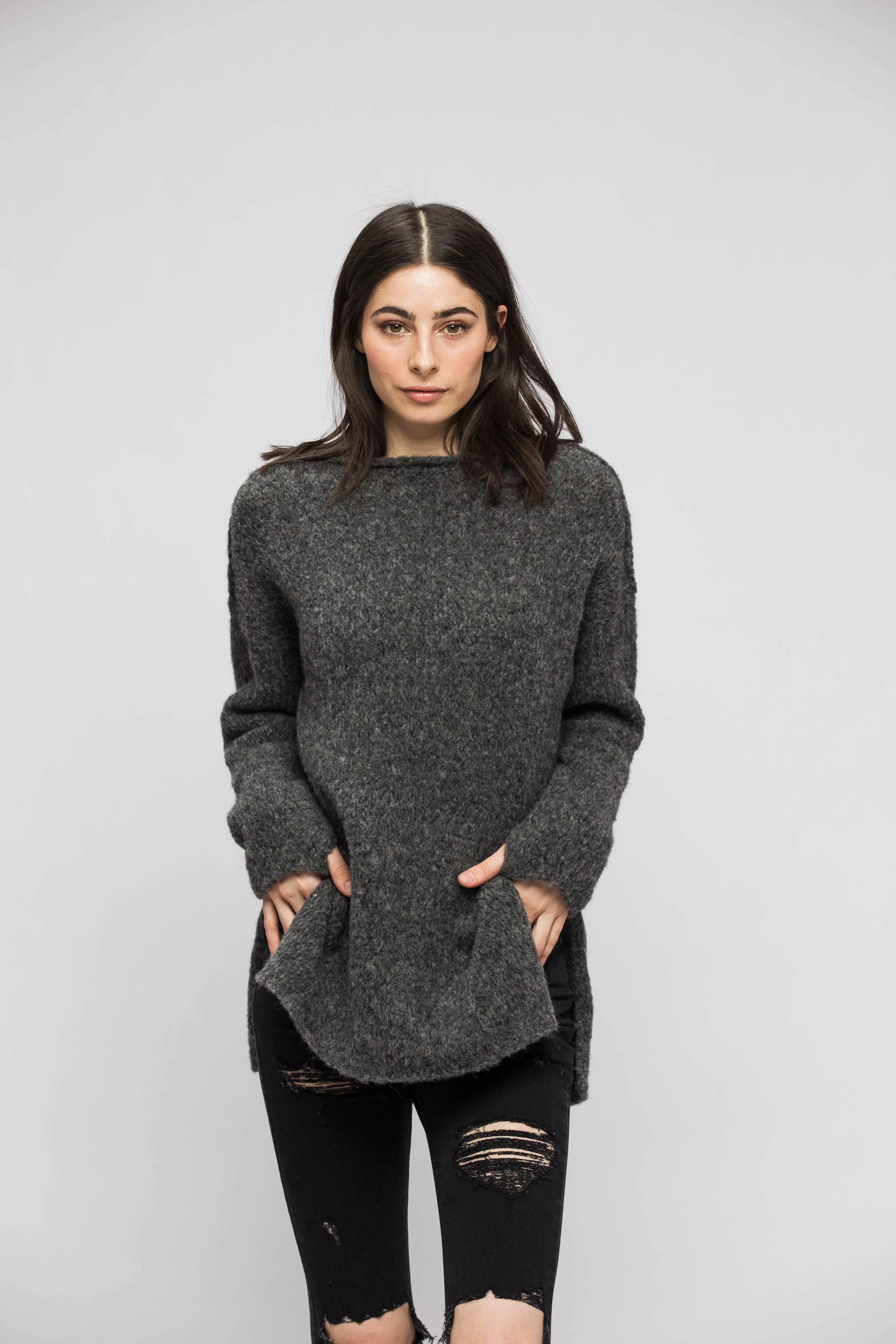 Grey alpaca split sides  sweater.