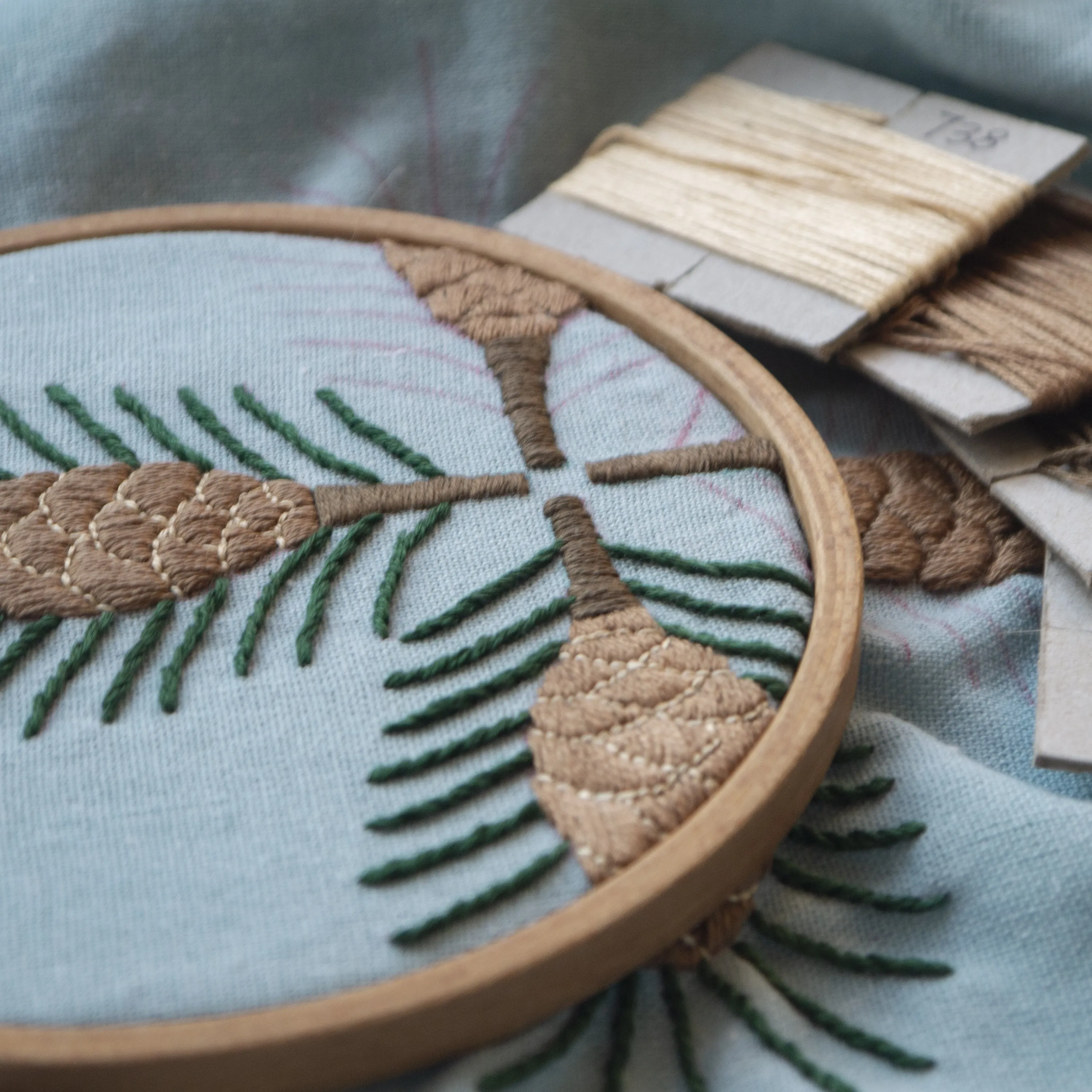 Handmade Pine Branch Embroidery wall art for small living room, Nature-Inspired Wall Decor