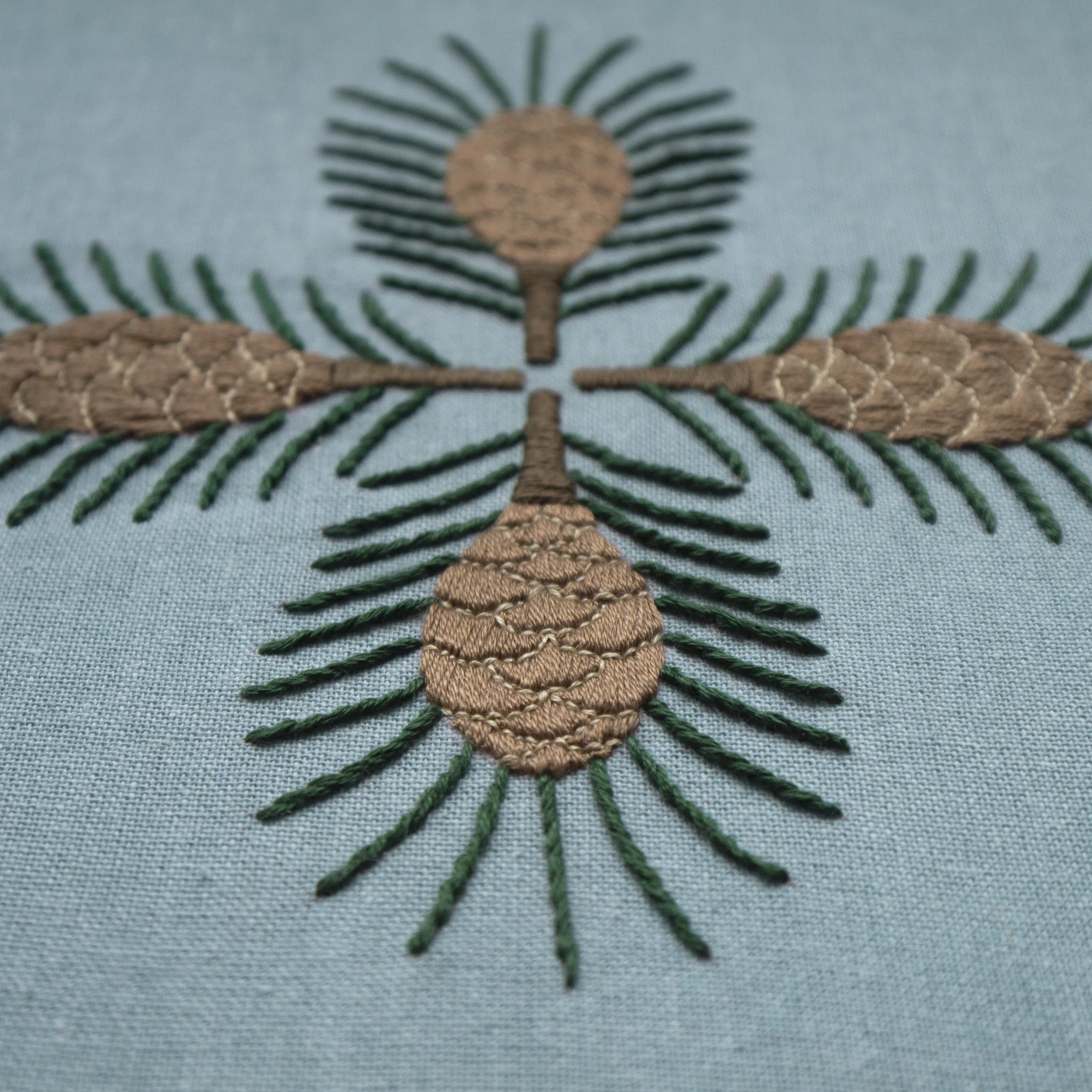 Handmade Pine Branch Embroidery wall art for small living room, Nature-Inspired Wall Decor