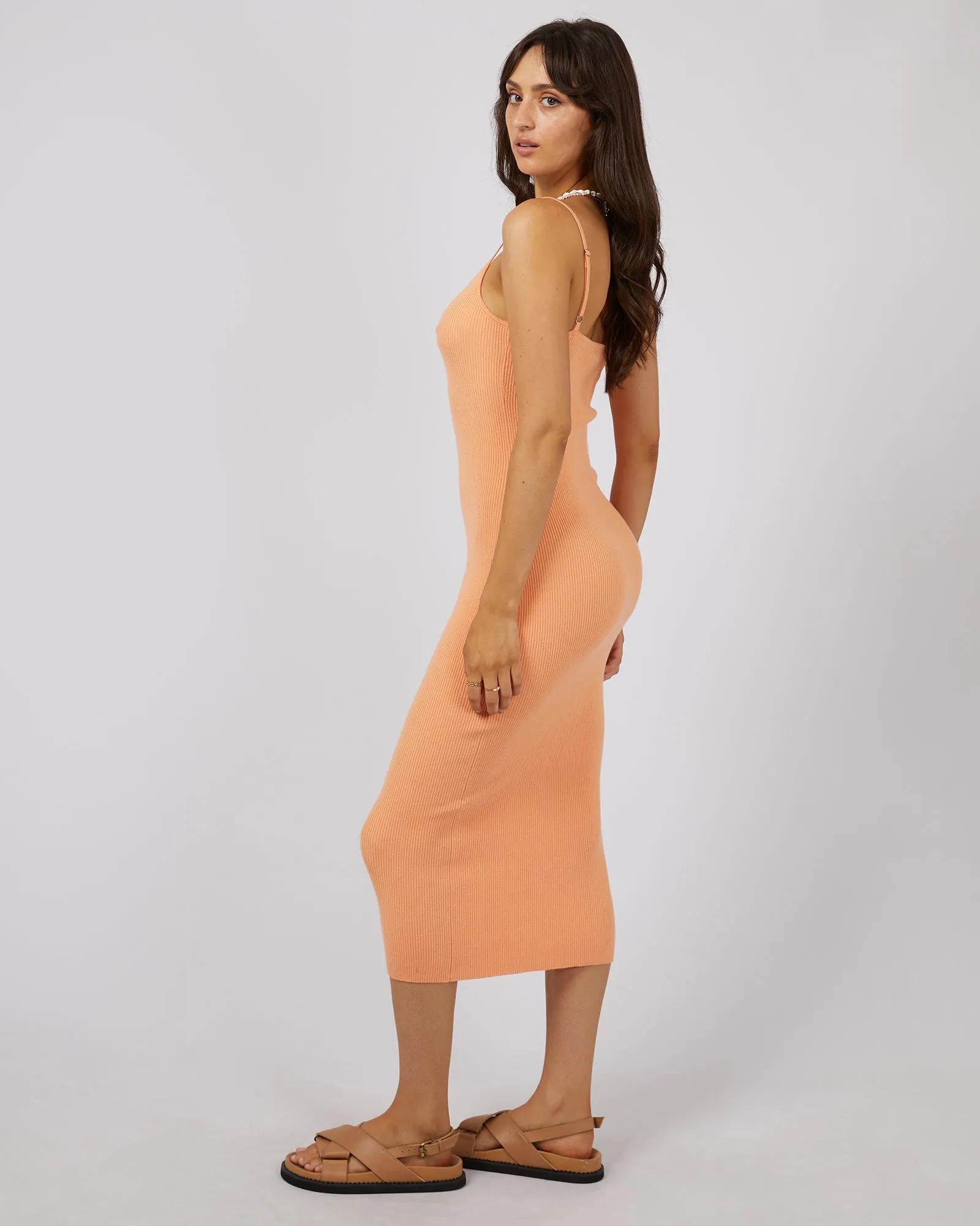 Henley Knit Midi Dress Orange