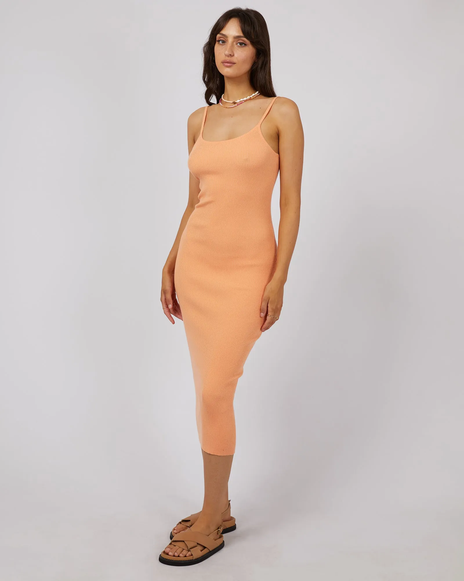 Henley Knit Midi Dress Orange