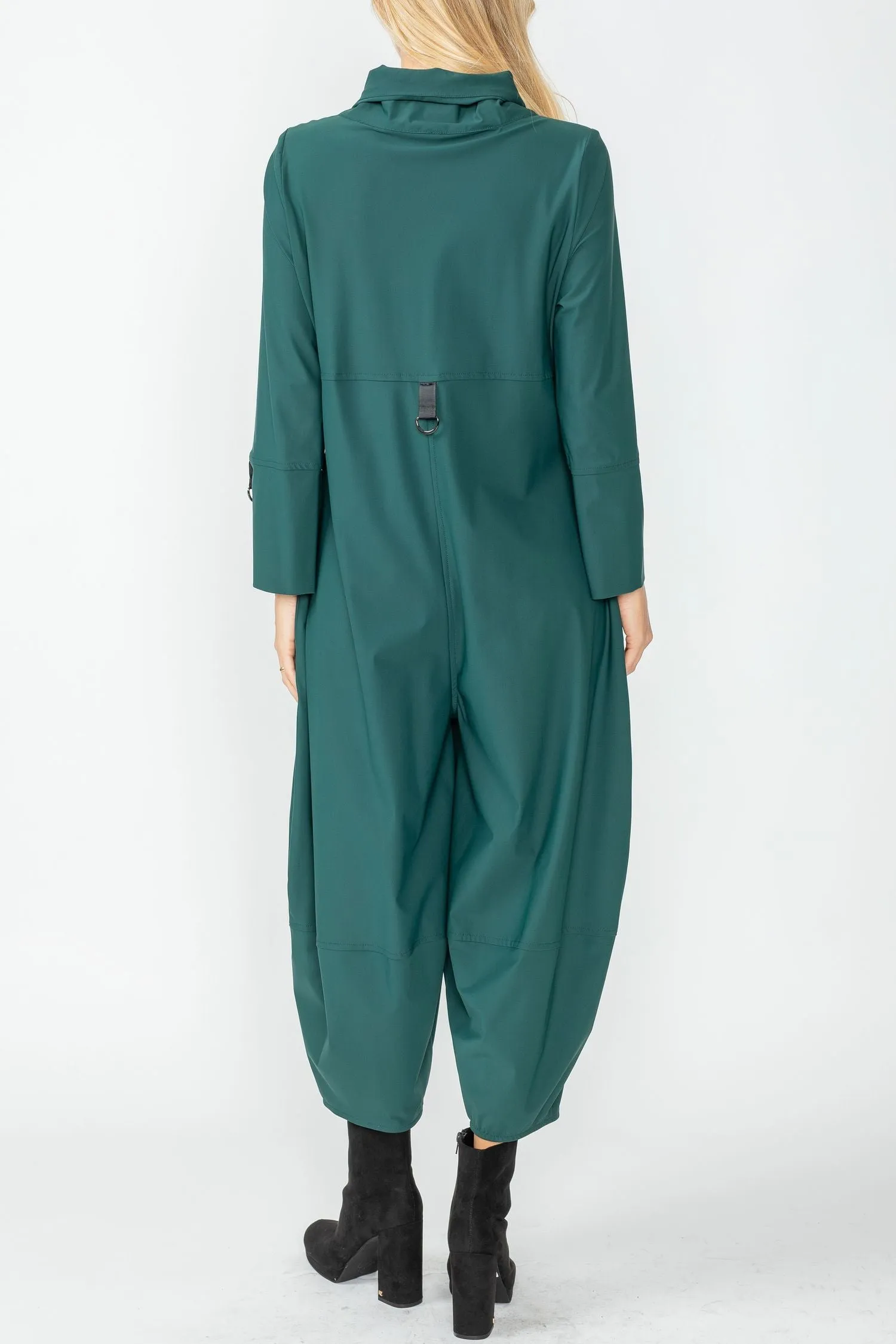 Hunter Green Zip-Up Front Cropped Long Sleeve Jumpsuit