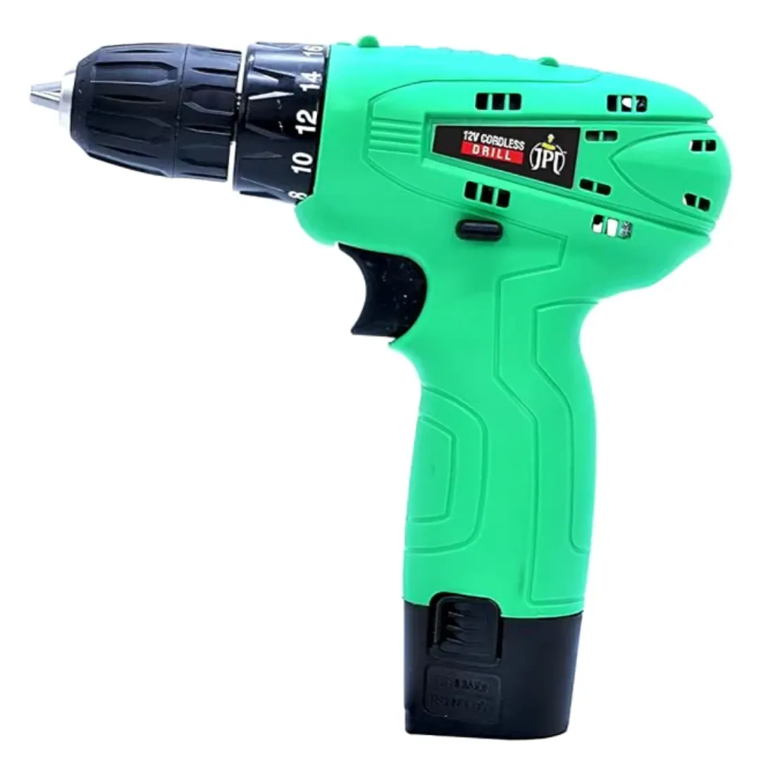 JPT 12V Cordless Screwdriver / Drill Machine | 24 Nm Torque Power | 0-600 RPM Speed | 3/8" Keyless Chuck | 2-in-1 Mode | LED Light | Forward & Reverse | 1.5Ah Battery | Fast Charger ( RENEWED )