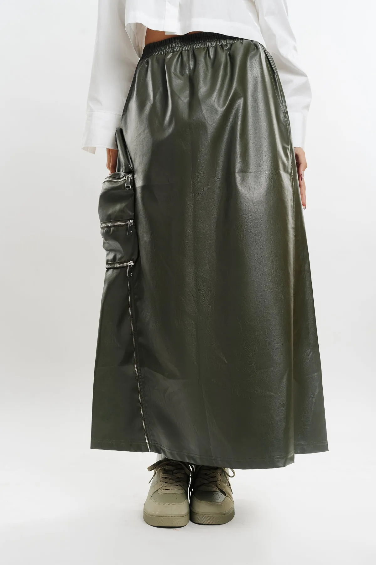 Leather Cargo Long Skirt