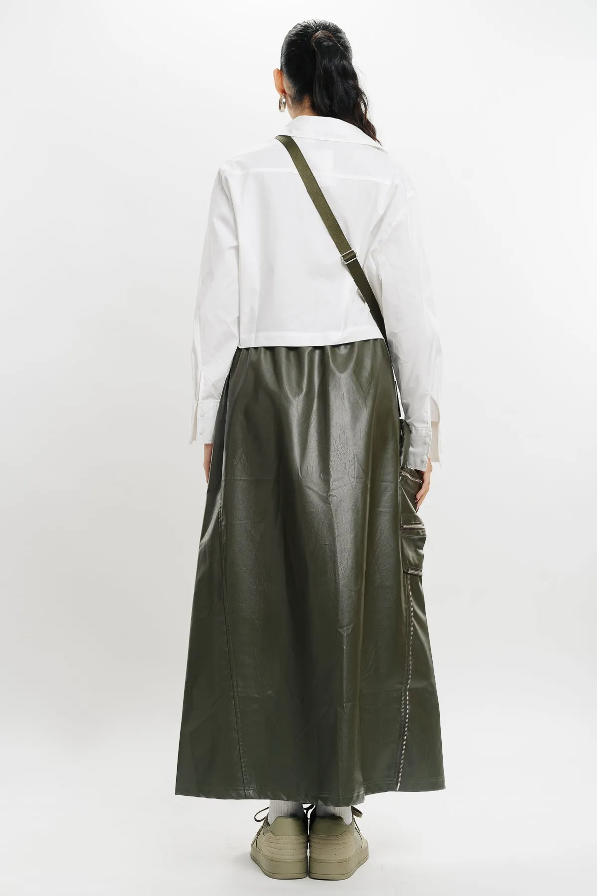 Leather Cargo Long Skirt