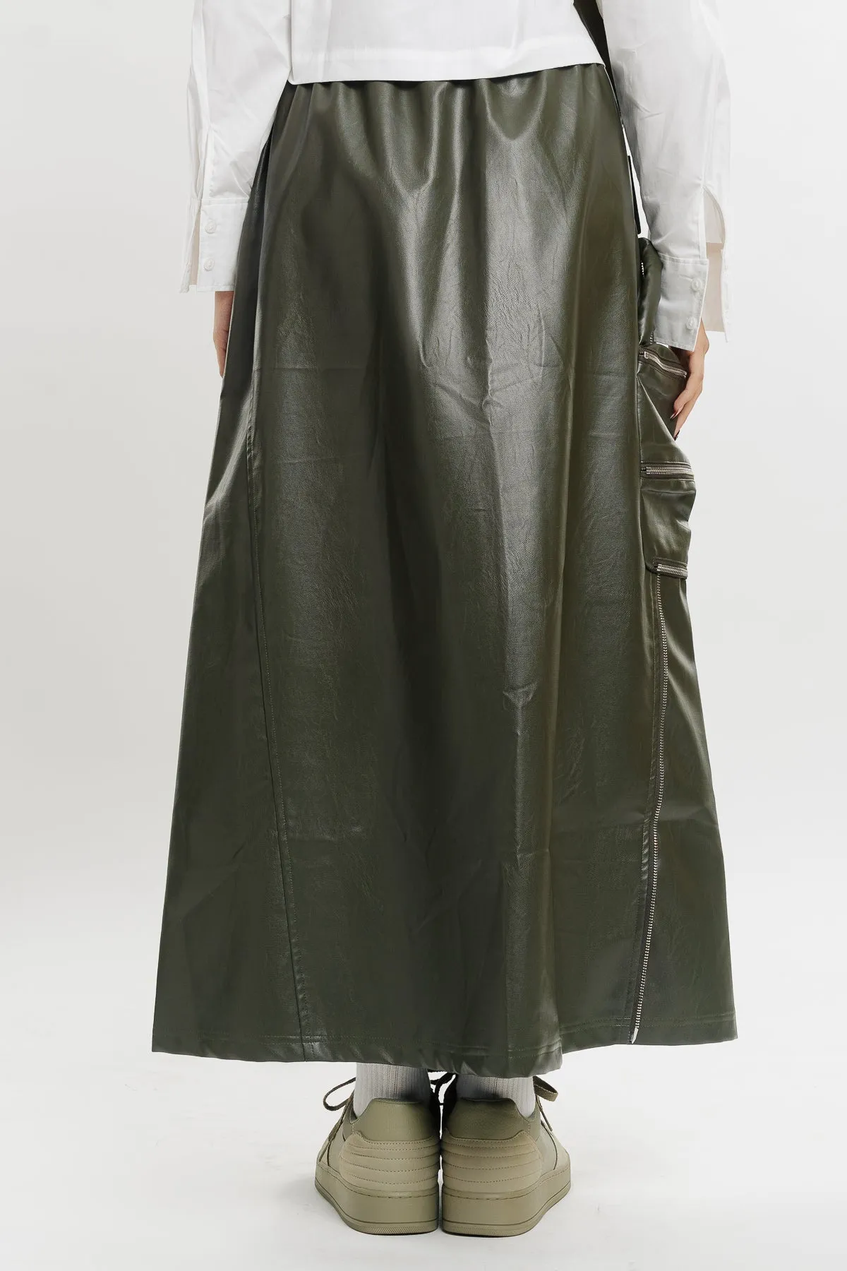 Leather Cargo Long Skirt