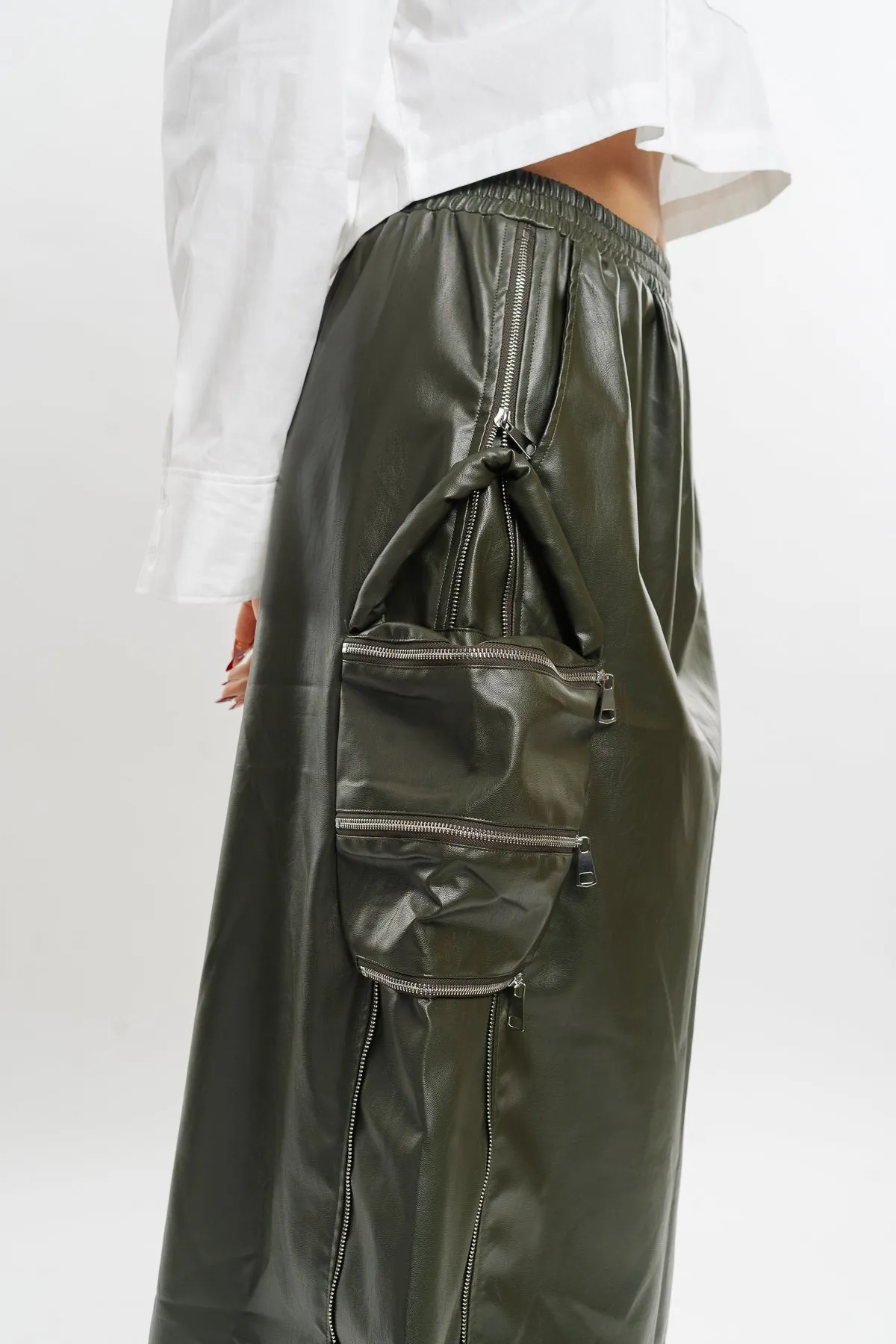 Leather Cargo Long Skirt