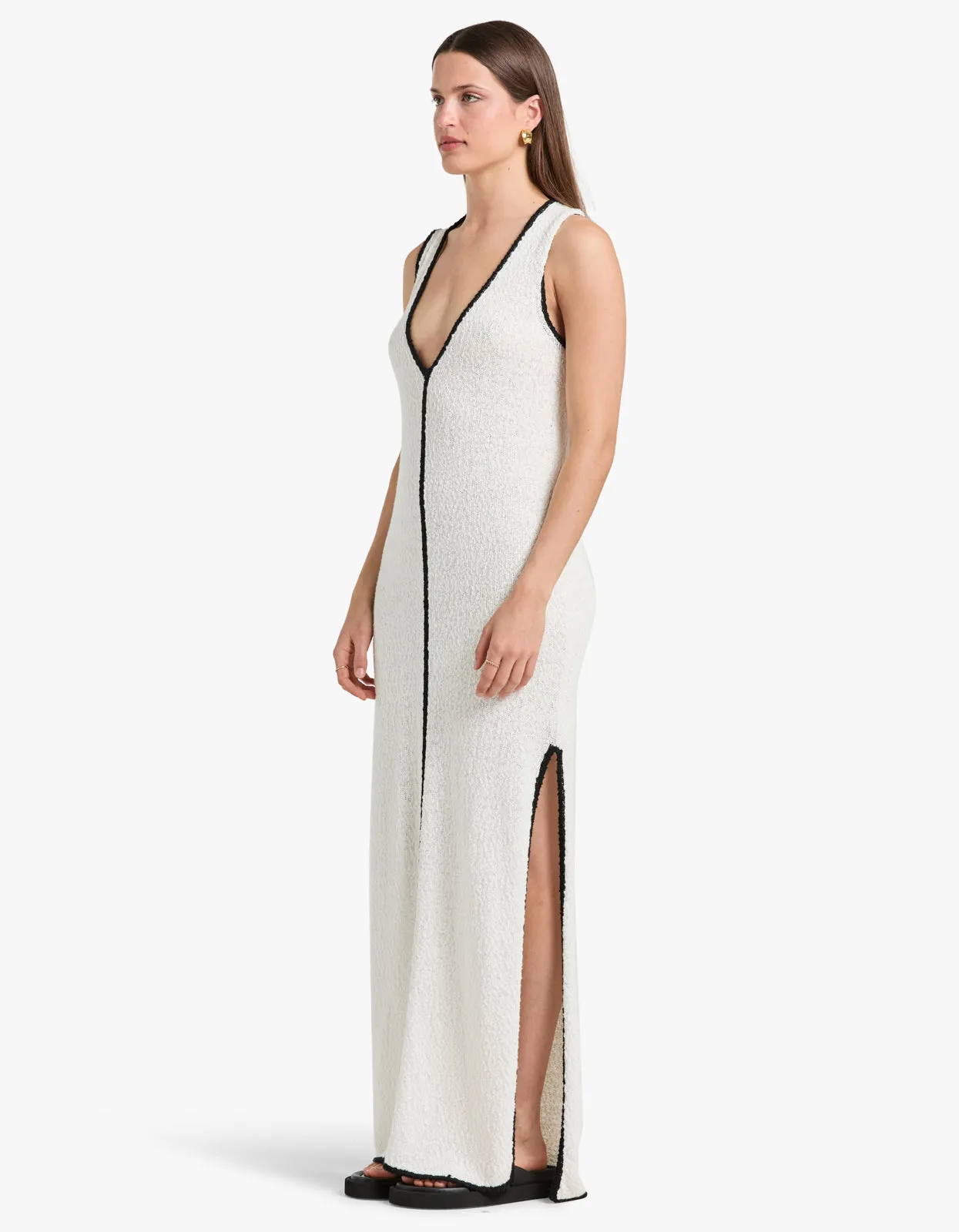 Lena Plunged Maxi Dress - Ivory/Black