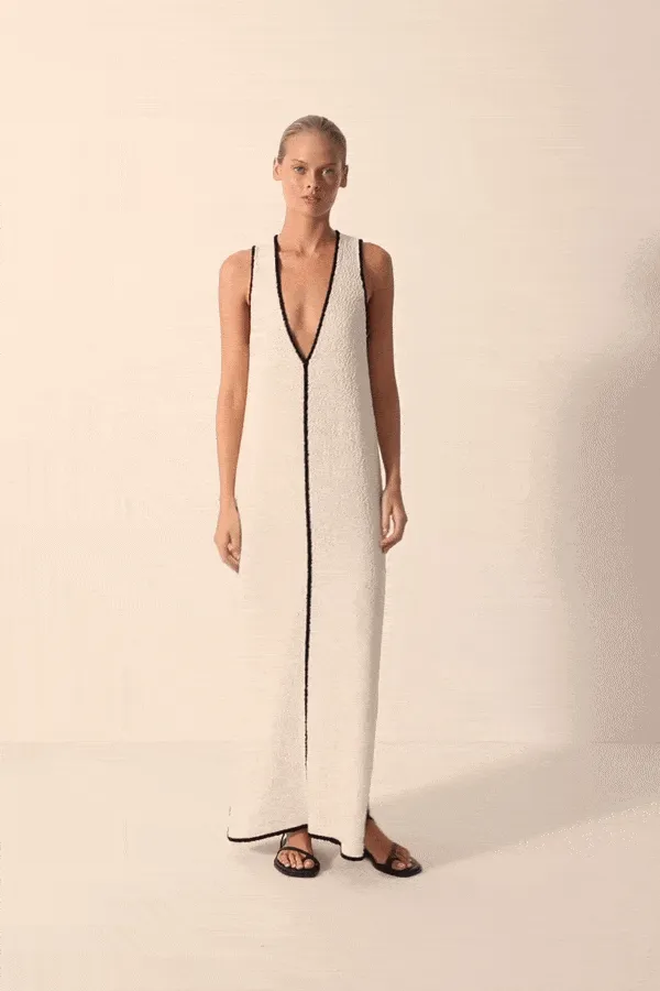 Lena Plunged Maxi Dress - Ivory/Black