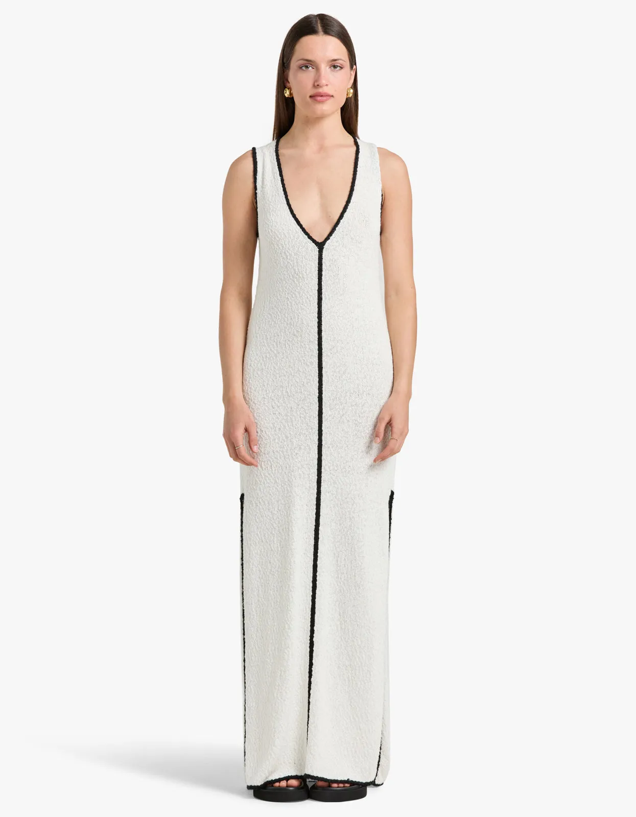 Lena Plunged Maxi Dress - Ivory/Black