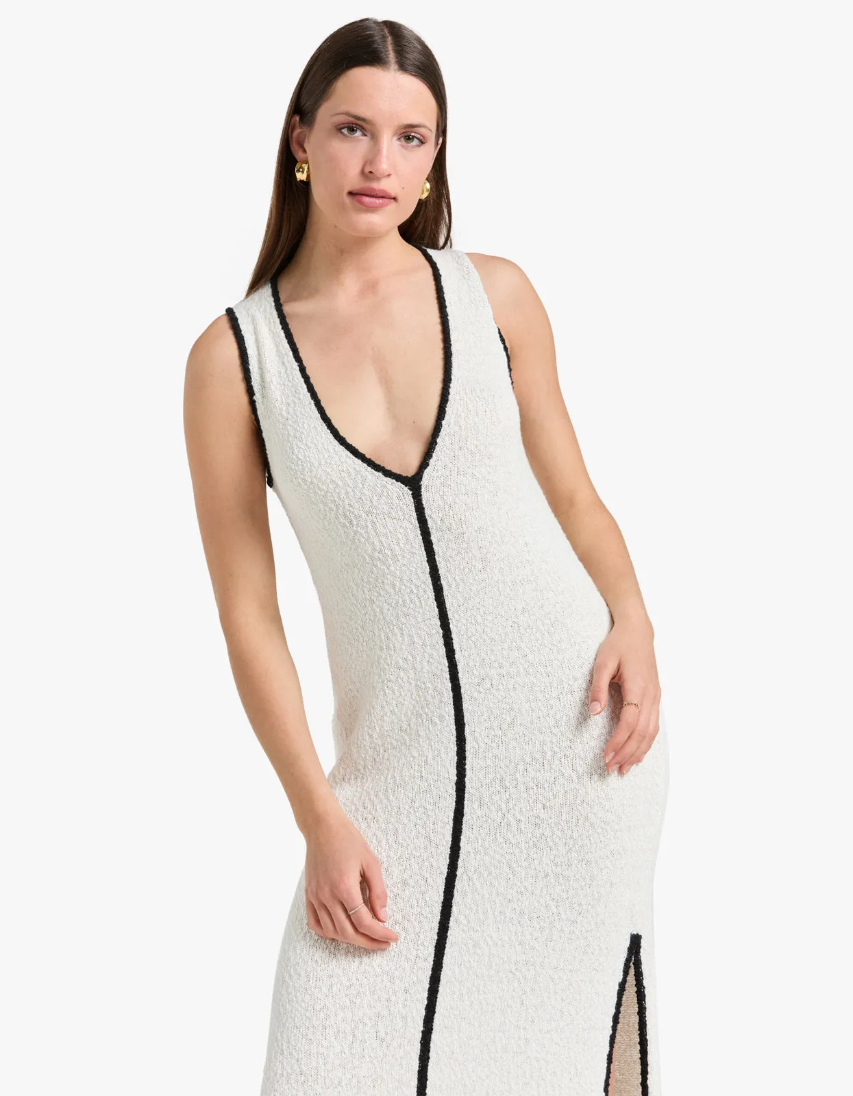 Lena Plunged Maxi Dress - Ivory/Black