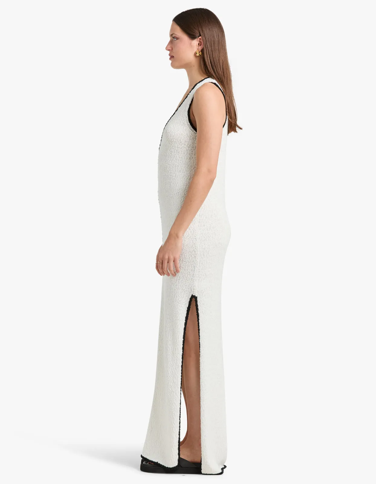 Lena Plunged Maxi Dress - Ivory/Black