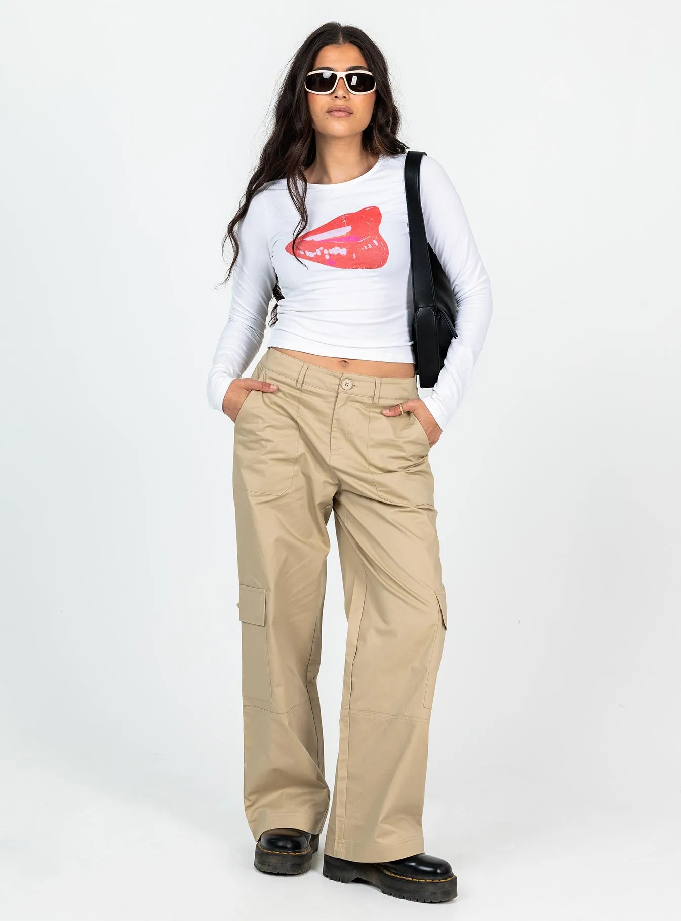 Luna Mid Rise Cargo Pants Beige Petite