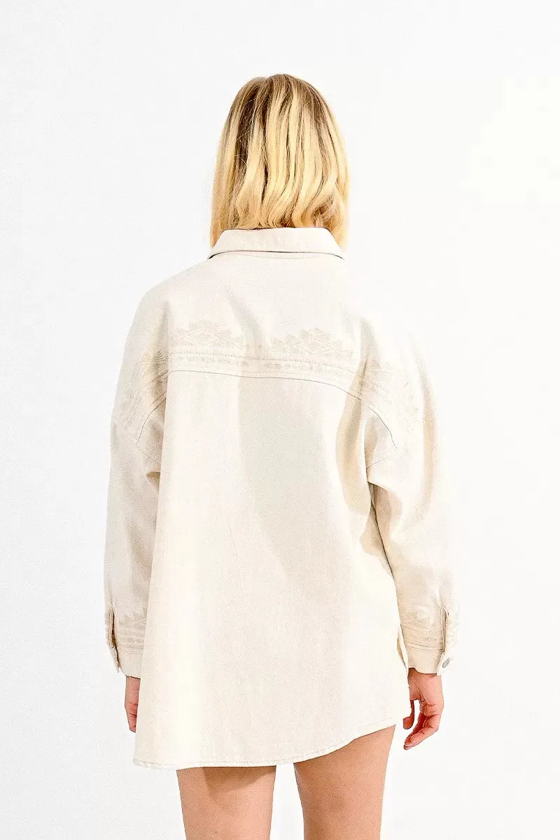 Molly Bracken Embroidered Oversized Beige Jacket