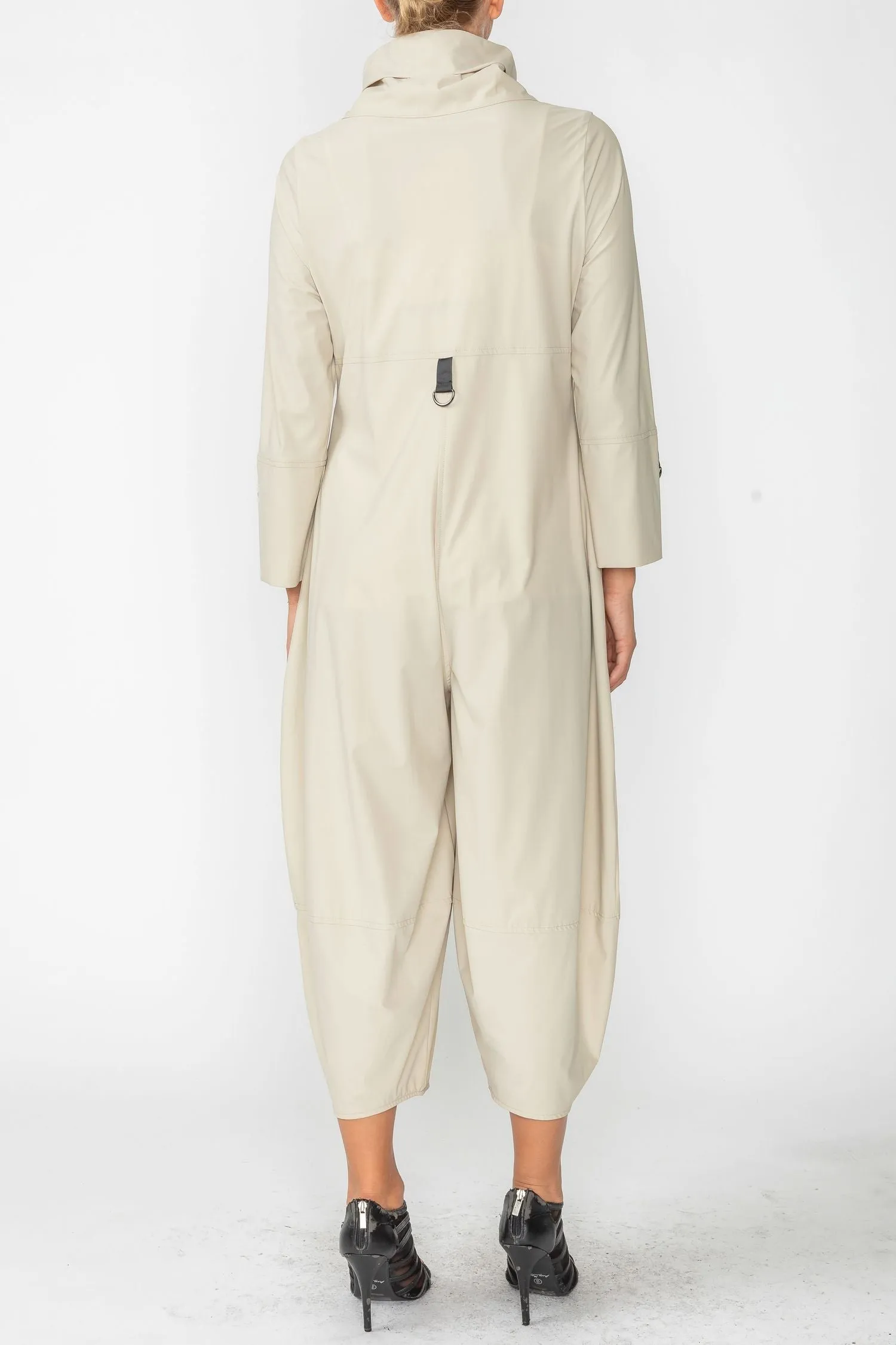 Oyster Zip-Up Front Cropped Long Sleeve Jumpsuit