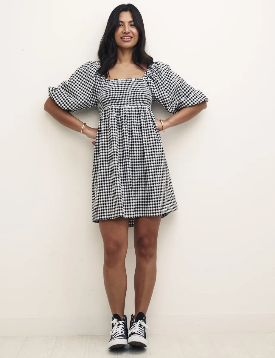 Petite Black Gingham Kylie Mini Dress