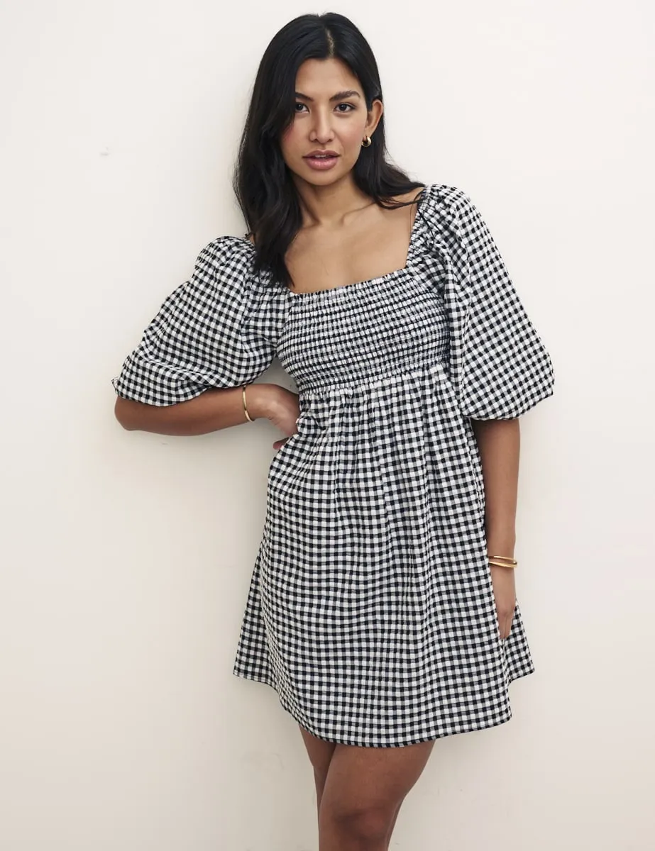 Petite Black Gingham Kylie Mini Dress