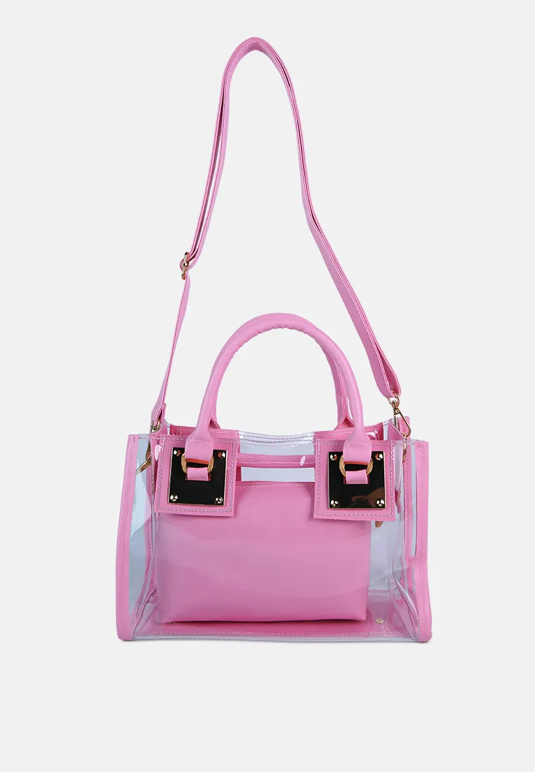 Pink Clear Handbag With Pouch