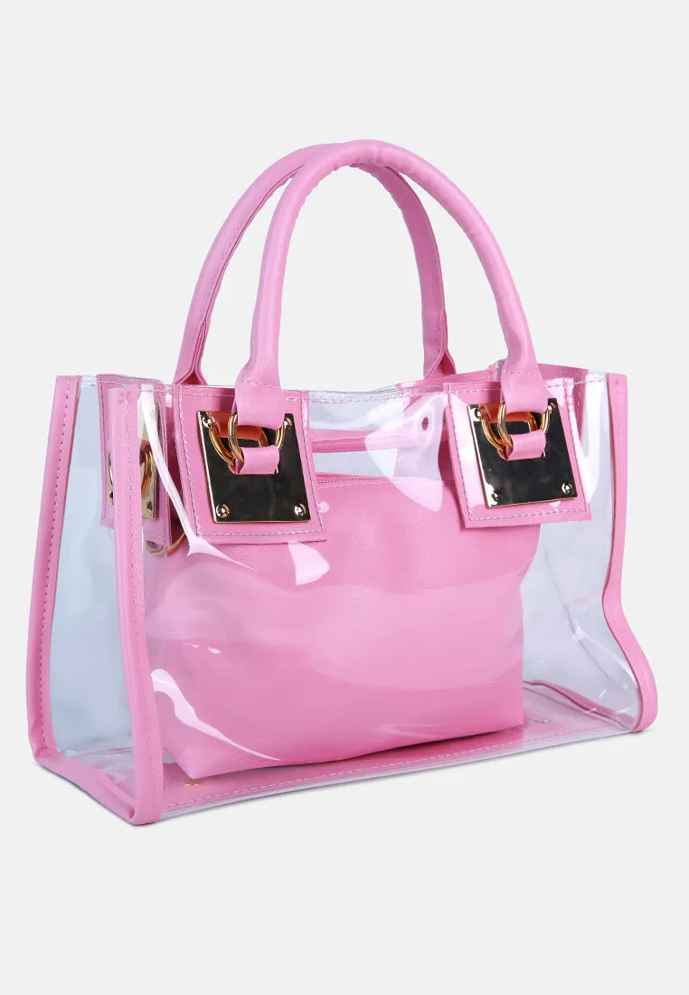 Pink Clear Handbag With Pouch